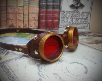 Goggle with brown leather and brass - Choice of lens colors