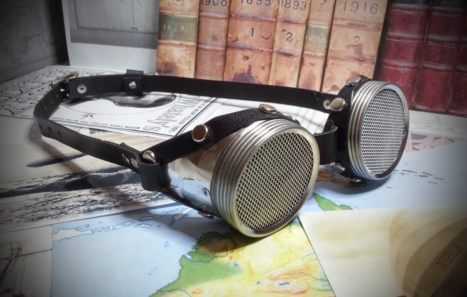 Steampunk Goggles: Silver Aluminum, Brass & Leather Cosplay Glasses
