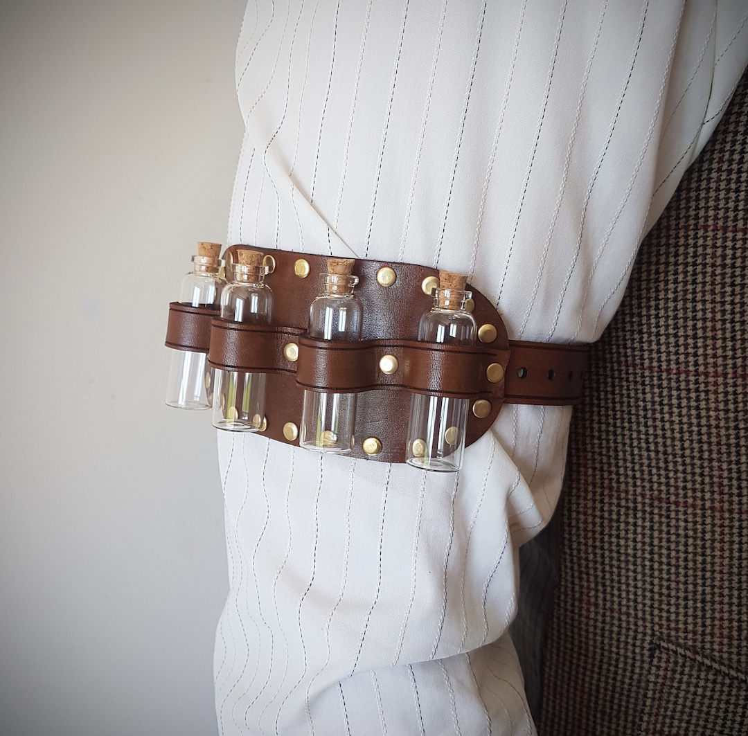 Leather Sleeve Garter With Bottles, Steampunk Accessory, Costume