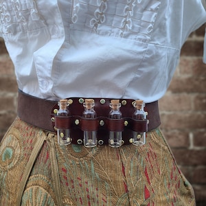 Steampunk Apothecary Belt Slider, leather belt, steampunk accessory, costume accessory, steampunk cosplay, steampunk bottles, bottle holder image 1