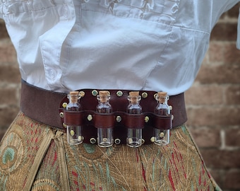 Steampunk Apothecary Belt Slider, leather belt, steampunk accessory, costume accessory, steampunk cosplay, steampunk bottles, bottle holder