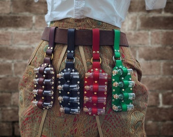 Leather belt potion holder with bottles for Mages, Alchemists, Healers and Adevnturers