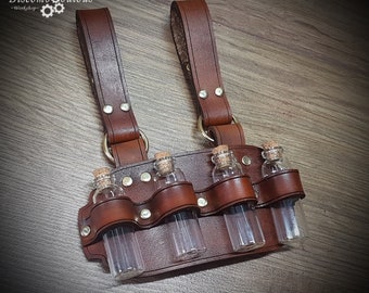 Cintre de ceinture en cuir avec bouteilles, accessoire steampunk, accessoire de costume, cosplay, bouteilles steampunk, dnd, larp, rpg, apothacerie