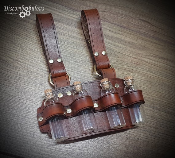 レザーベルトポーションホルダー：スチームパンクコスプレアクセサリー