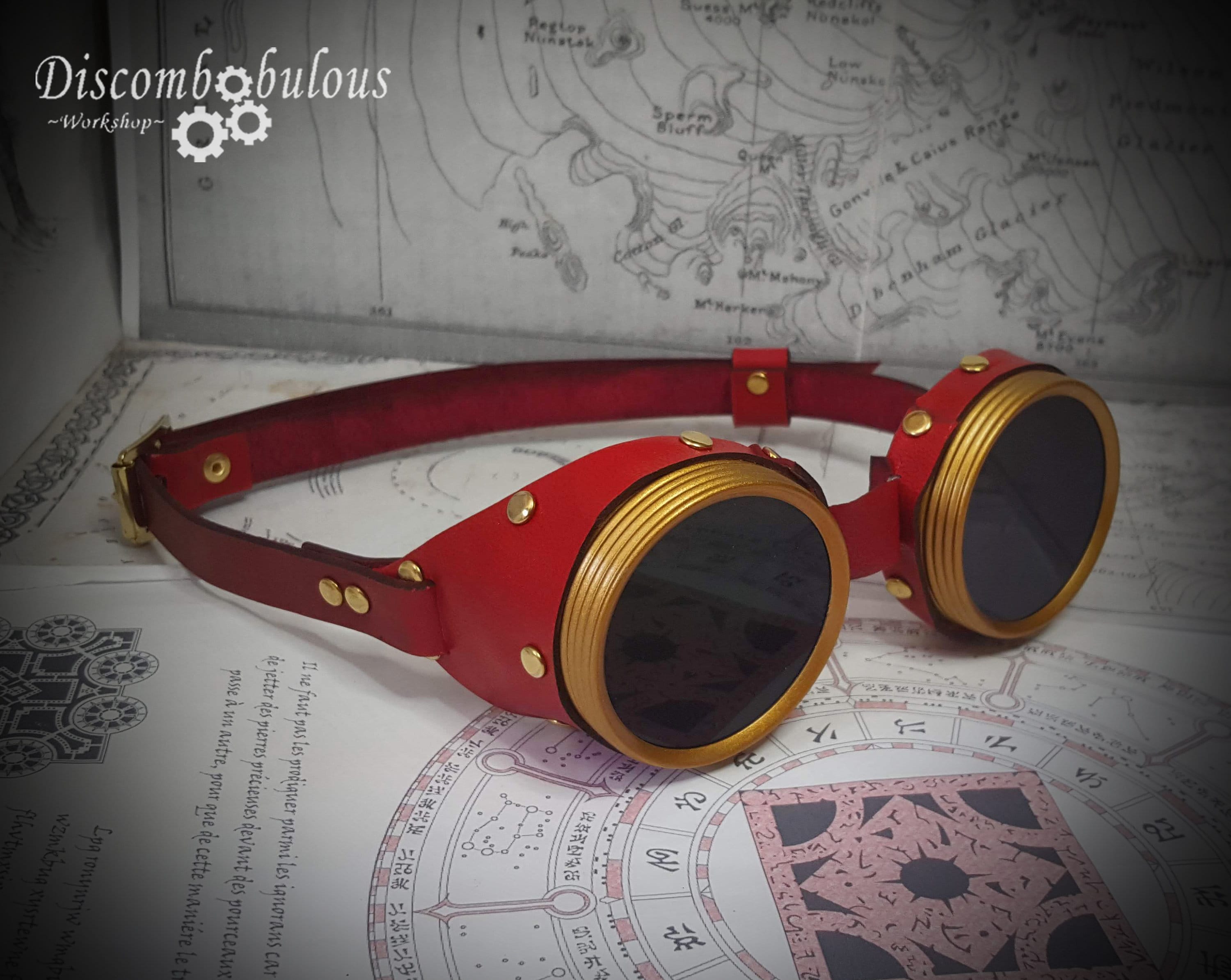 Gafas de cuero rojo con una selecci n de lentes ideales para