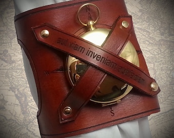 Leather Cuff with working compass