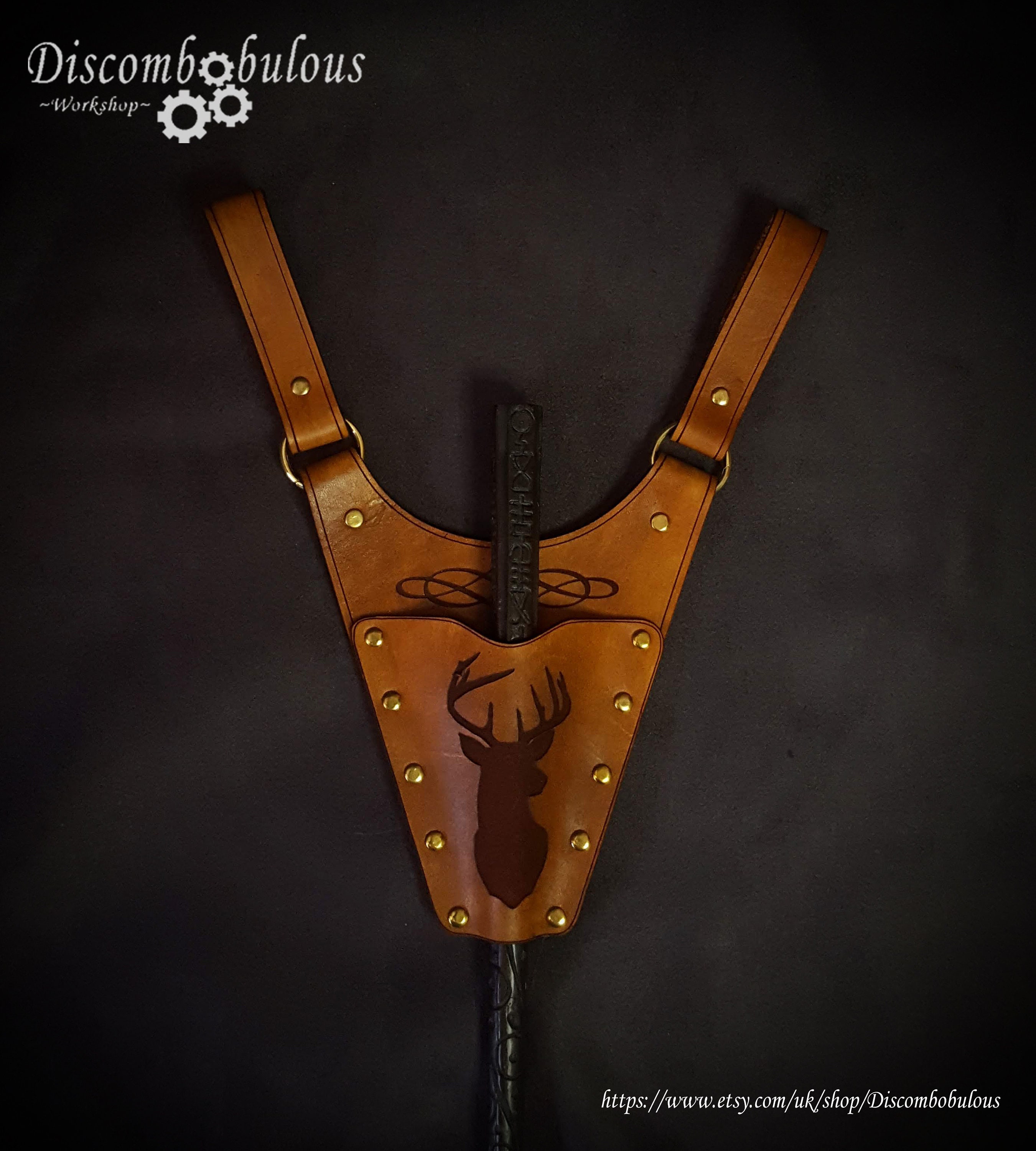 Wand Holster with Stag Motif - Made from leather with a choice of colours