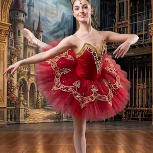 Gold and ruby red Ballet Tiara with Swarovski rhinestone and pearls | Lightweight Performance Headpiece | YAGP, Paquita, Kitri, Raymonda