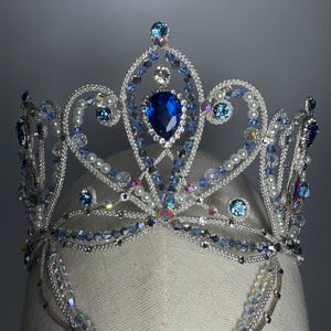 Handmade Sapphire Blue Ballet Tiara – Swarovski Crystal & Pearl Crown for Sleeping Beauty Aurora Variation