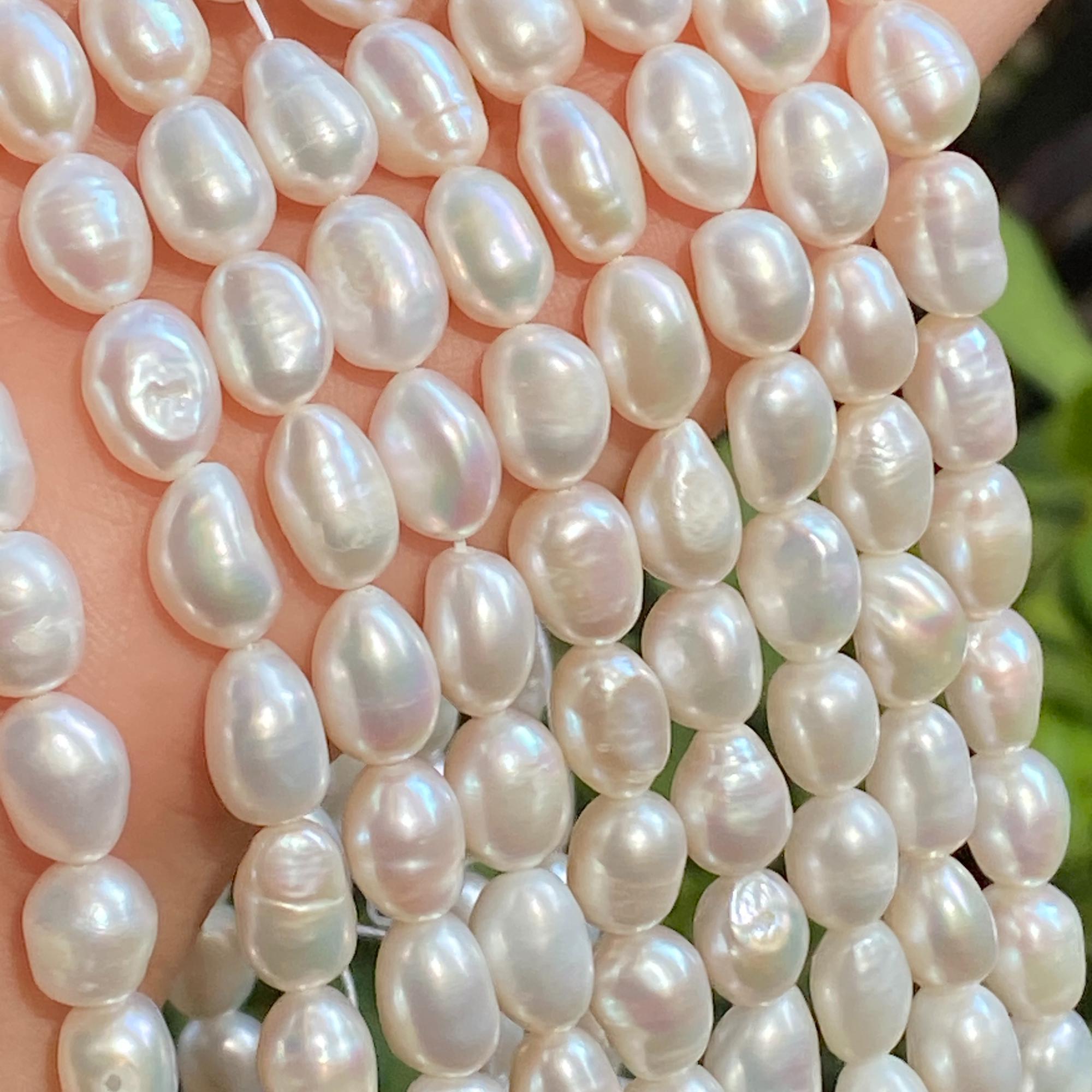 Natural Freshwater Baroque Rice Pearls 8x12mm High Luster Beads Strand ...