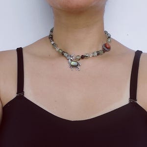 Spiritual Naturalism Deer Pendant Necklace | Handcrafted Talisman Design | Green Crystal & Labradorite Healing Energy Jewelry
