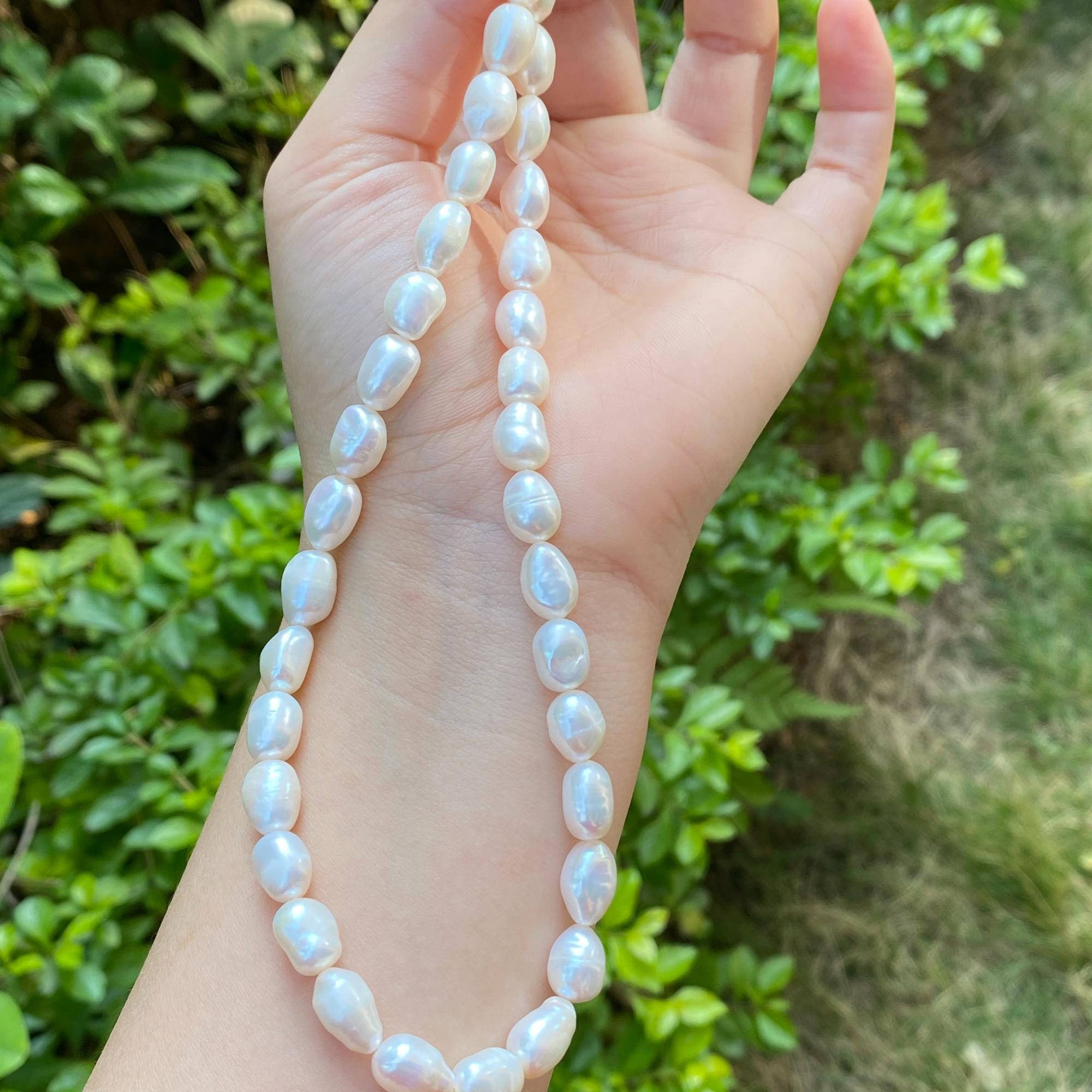 Natural Freshwater Baroque Rice Pearls 8x12mm High Luster Beads Strand ...