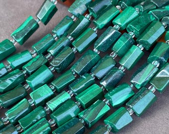 Malachite Tube Beads 7-7.5x10-12mm, Green Rectangle Gemstone Bead Strand 38-40cm with 1mm Hole for Necklace Bracelet Boho Jewelry DIY