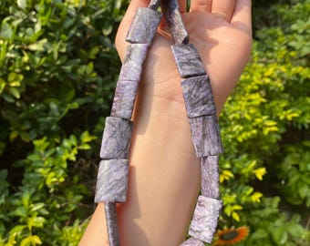 Charoite Rectangular Bead Strand Polished Natural Purple Stone for DIY Necklace Boho Jewelry Design Statement Gemstone
