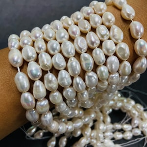 Natural Freshwater Rice Pearl Loose Beads | 8×12 mm·37 cm·29 g | High-Luster DIY Bracelet & Necklace Supplies | Nature’s Beauty