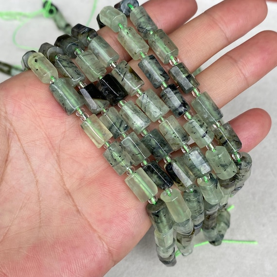 Facettierte Prehnit Naturstein Perlen für Schmuckherstellung, Boho DIY Bastelperlen, grüner Edelstein Mix für Armband und Halskette Design