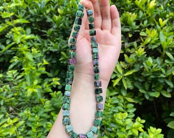 Rubí natural en cuentas de cubo de zoisita, diseño de estructura geométrica, material para hacer joyas de estilo étnico bohemio.