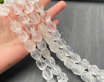 Natural Clear Quartz Faceted Nugget Beads, Irregular Cube Gemstones, Drilled Crystal Strand for DIY Jewelry Making