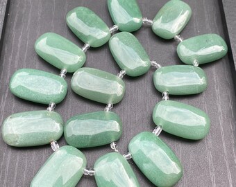Natural Green Aventurine Chunky Rectangle Bead Strand Undyed Polished Stone DIY Jewelry Fresh Organic Style Design
