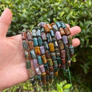 Natürlicher Ozean Jaspis Rechteck Perlen Strang DIY Schmuckmaterial Wald Grün Braun Vintage Natur Design