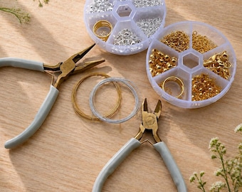 Kit de fabricação de joias para iniciantes | Conjunto DIY com alicates, fio e acessórios | Starter kit para pulseiras e colares