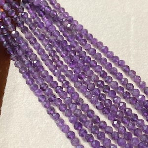 Pourpre Intense  Éclatant  Perles Rondes Améthyste Naturelle 2 mm Micro‑Facettées · Fil 38 cm Pré Percé pour Bijoux DIY Lithothérapie Cadeau