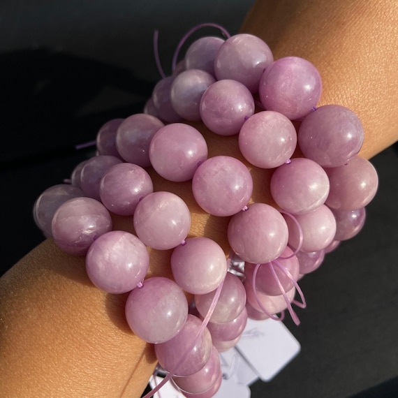 Natürliche lilafarbene Kunzit Perlen für Schmuckherstellung, Boho DIY Bastelperlen, Heilstein Kristall für Armband Halskette
