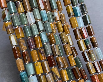 Natural Ocean Jasper Tube Beads 7-8x12mm, Multicolor Rectangle Gemstone Bead Strand 38-40cm for Boho Necklace Bracelet Jewelry Making DIY
