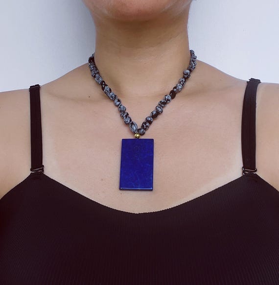 Collier Vintage Avec Pendentif En Lapis Lazuli Bleu - État D'usage - Occasion