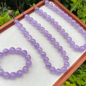 Naturalne koraliki z ametystu lawendowego 15mm – sznur ok. 38 cm, nieobrabiany kamień do biżuterii DIY