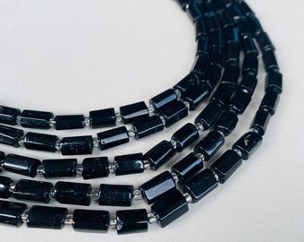 Schwarzer Turmalin Natursteinperlen für Schmuckherstellung, facettierte Zylinder Edelsteinperlen für Boho DIY Armbänder & Ketten
