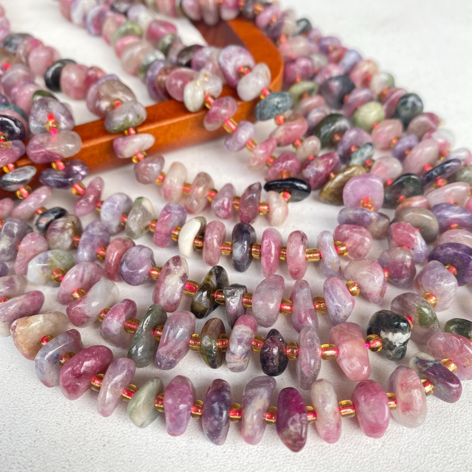 Collana Donna In Tormalina Multicolore Naturale, Lunghezza 48 Cm, Regalo Per Matrimoni E Anniversari