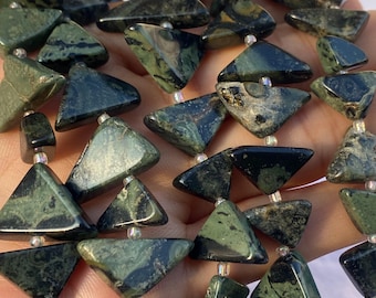 Natural Kambaba Jasper Triangle Beads for DIY Jewelry, Green Black Polished Gemstones, Tribal Boho Style for Necklaces & Bracelets
