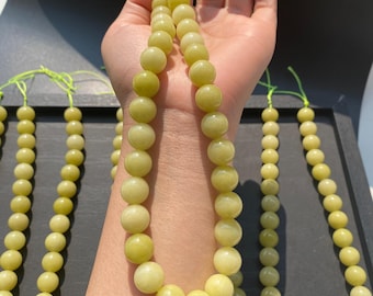 Natural Green Chalcedony Bead Strand Polished Round Gemstone Beads Warm Yellow Green Semi Transparent Jewelry Beads for DIY Boho