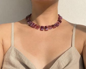 Vibrant Vintage Style Square Red Agate Beaded Necklace | Unique Handmade Jewelry | Bold Statement Piece for Everyday Wear