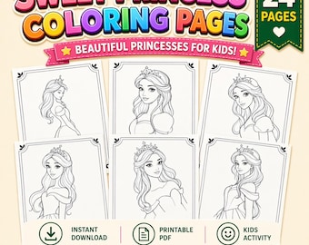 Dibujos para colorear de princesas, láminas de castillos de cuento de hadas, PDF imprimible (descarga digital)