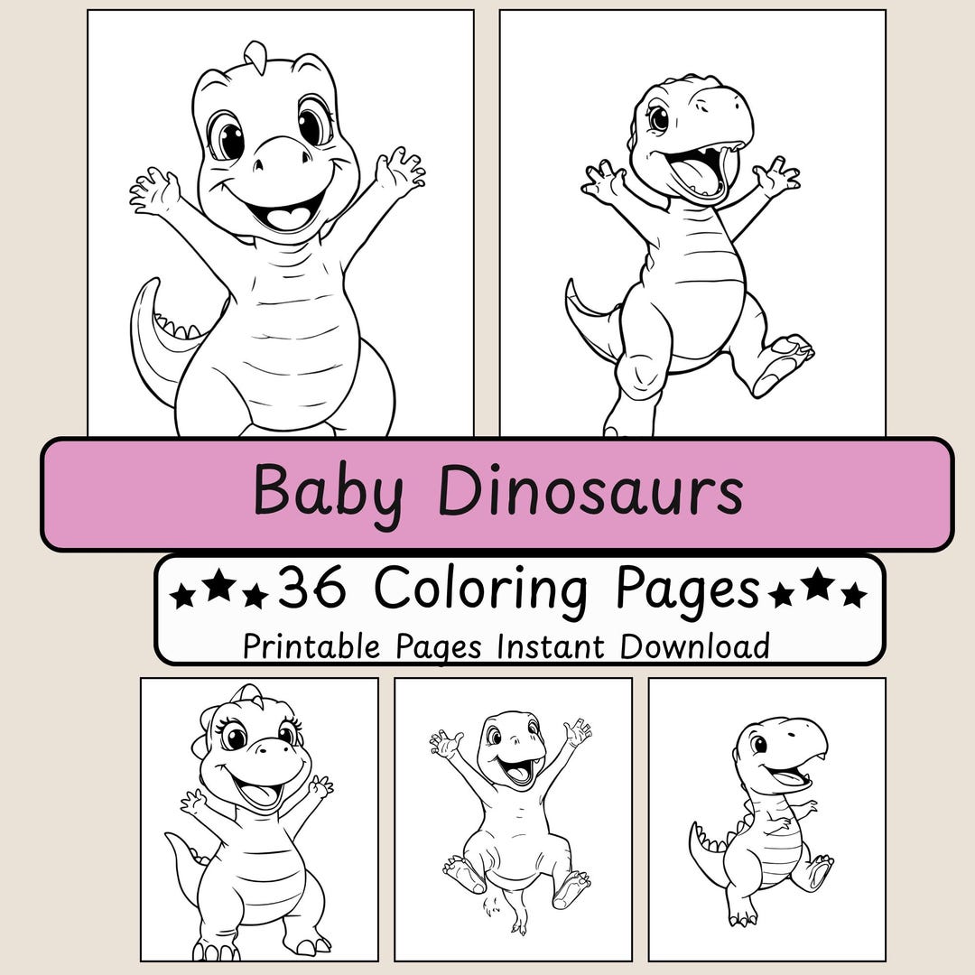 Dinosaur Coloring Book for Kids, 36 Pages Printable Cute Dino Coloring ...
