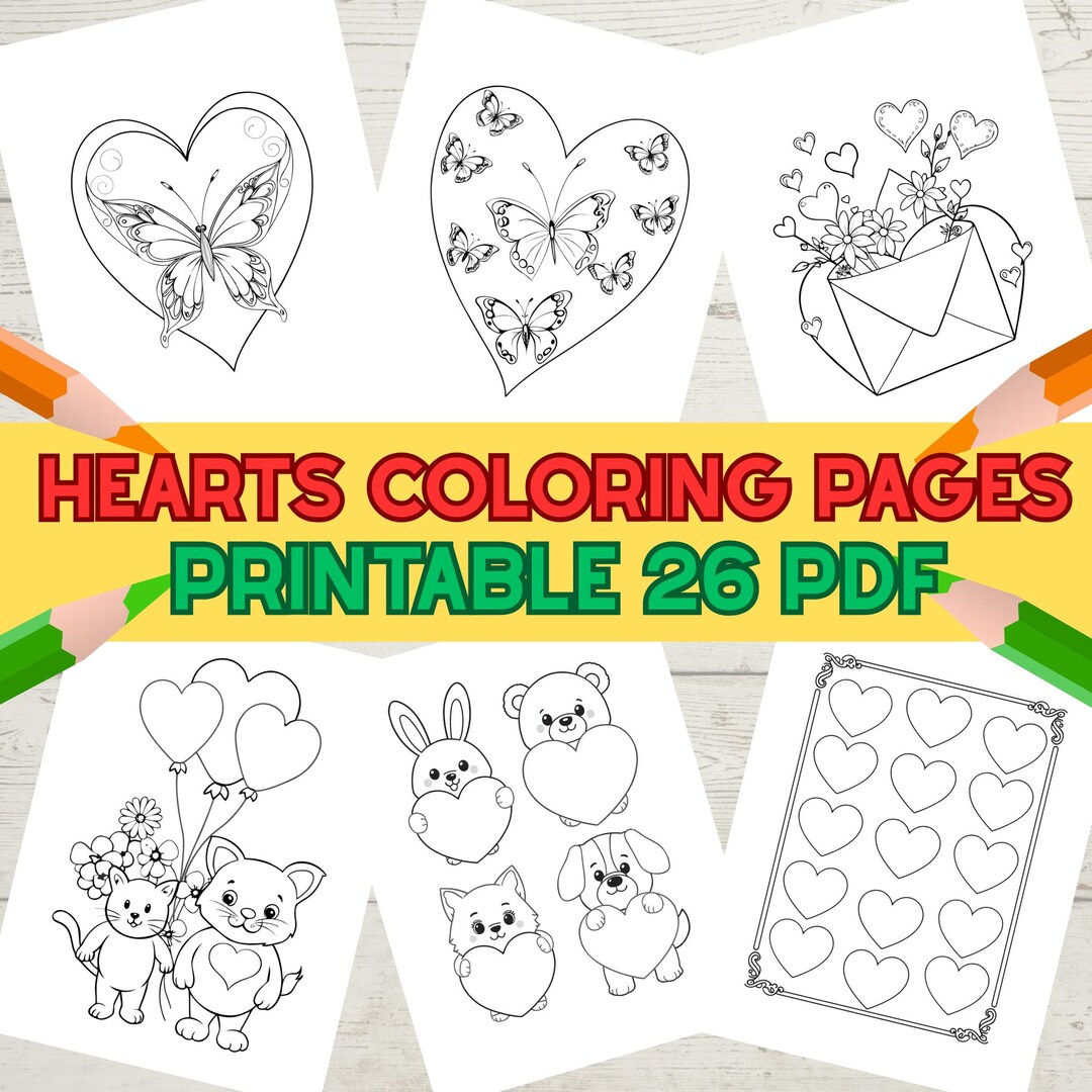 Heart Coloring Page for Kids, Cute Valentine’s Day Printable, Love and ...