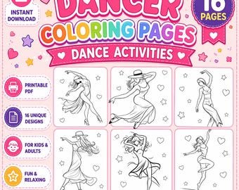Dancer Coloring Pages, Printable Ballet Flamenco Belly Dance Sheets (Digital Download)