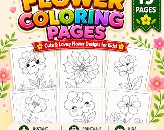 Easy Flower Coloring Pages for Kids, Printable Floral 19 PDF, Simple spring sheets