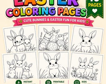 Easter Coloring Pages for Kids, Printable Bunny Sheets, Toddler Activity (PDF Download)