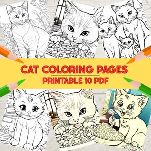 Cat Coloring Pages, Kitten Coloring Worksheets, Printable Coloring Book Pages For Cat Lovers, Animal Coloring Pages
