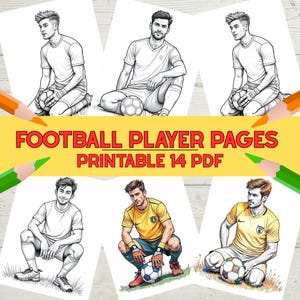Football Player Coloring Pages , Printable Sports Activity Sheets, Digital Download Footballer Pages