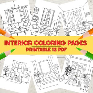 Printable Interior Coloring Pages for Adults And Kids, House Coloring Sheets, Relaxing Room Coloring Pages Instant Download