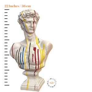 Handmade Large David Bust Statue: Modern Acrylic Painted Decor (22 in)