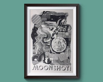 Moonshot! A2 Screen Print, Art Print, Wall Art, Retro, Pop Art, Space, Space Race, Apollo 11
