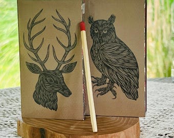 Eule und Hirsch Streichholzschachtel