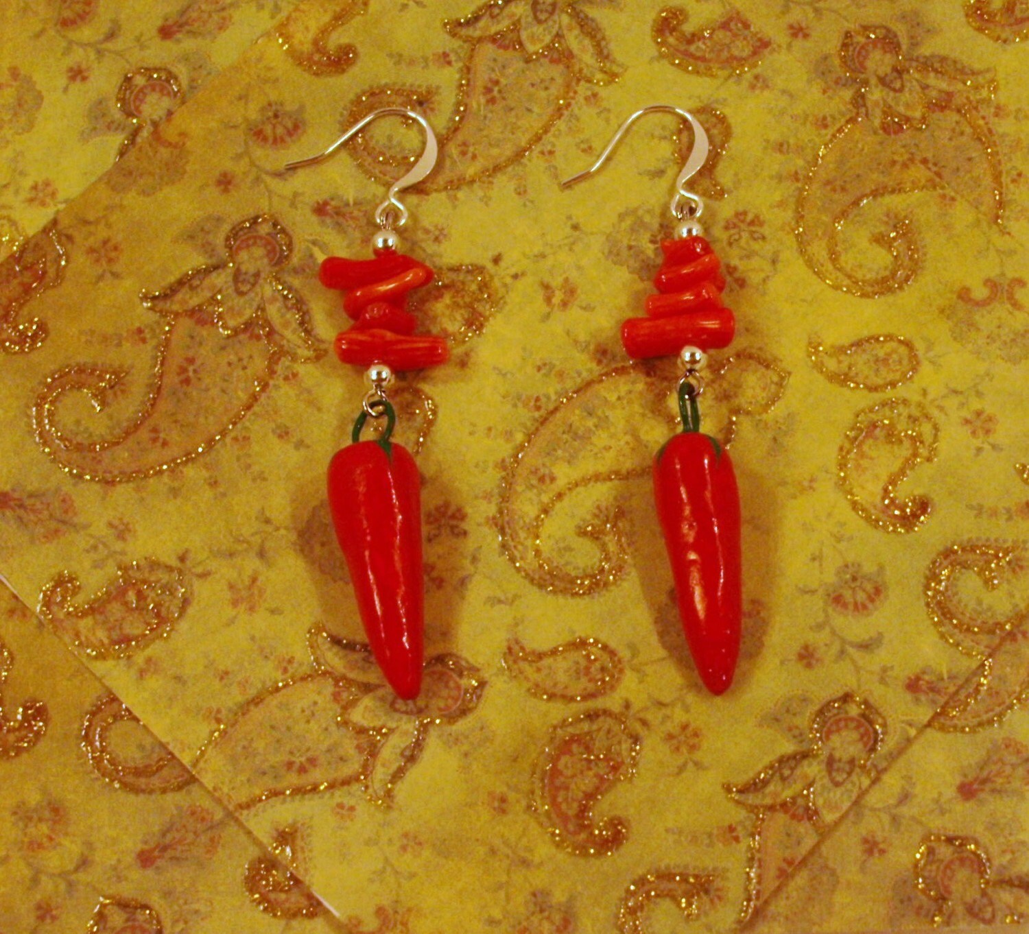 Red Coral /porcelain Pepper Earrings by Tamsjewelry Etsy