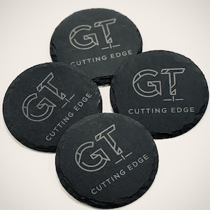 Custom Laser Engraved Slate Coasters – Set of 4 – Personalized Round or Square 4&quot; Drink Coasters – Unique Gift for Home & Bar