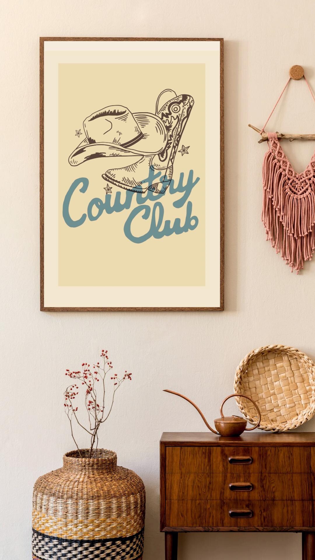 Country Club Poster | Retro Country Print | Vintage Wall Art | İnstant ...